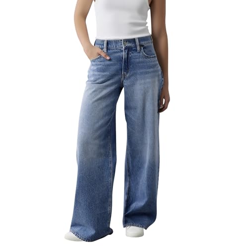 Mid Rise Jeans for Women Trendy Stretch Wide Leg Mom Jeans Y2k Baggy Long Trouser Jean Denim Cowgirl Pants4