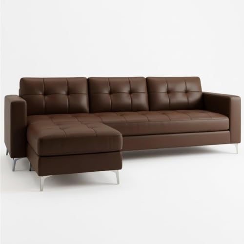 Image of CASASTYLE Creamoy 4 Seater L Shape Sofa Set with Movable Ottoman | Flexible Left or Right Layout | Premium Leatherette | Soft Touch Seating | Ideal Sofa for Living Room (Dark Brown Color)
