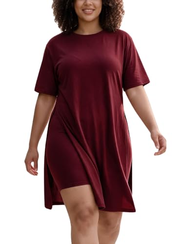 Image of AXOSY Women Plus Size 2 Piece Outfits Short Sleeve Tunic Tops and Skinny Biker Shorts Sets Tracksuits