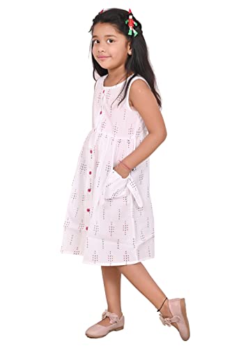 Image of minicult Kids Printed Cotton Frock Dress for Baby Girls|Comfortable Summer Wear Western Dress| Knee Length, Bachho ki Frock for Birthday, Evening White Red