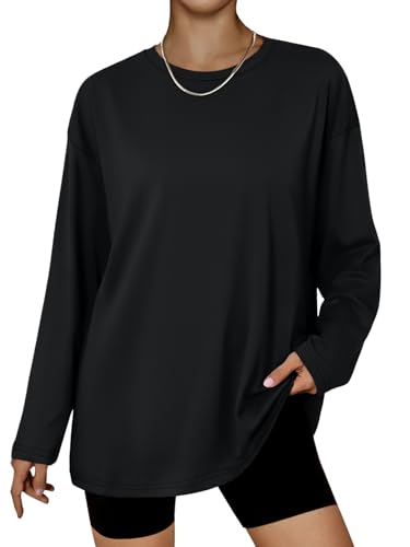 AUTOMET Women's Oversized Long Sleeve Shirts Fall Trendy Tops Tee Fashion Gym Baggy Basic Casual Loose Fit Workout Y2k Clothes Black M