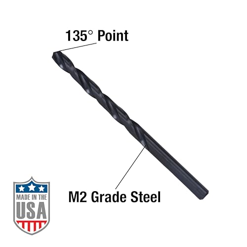 Image of Century Drill & Tool 24124 Pro Grade Black Oxide Drill Bit, 3 /8 inch, Pro Pack | Straight shank, 5 inch overall length, 135 point, cuts steel, wood & plastic, 135 split point