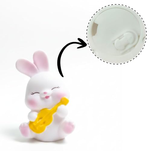 Image of S-Mart Cute Guitar Rabbit Night Light Lamp - Yellow LED Decorative Lamp for Kids, Teens & Adults - Adorable Gift for Birthday, Valentine's Day, Christmas - Battery Included