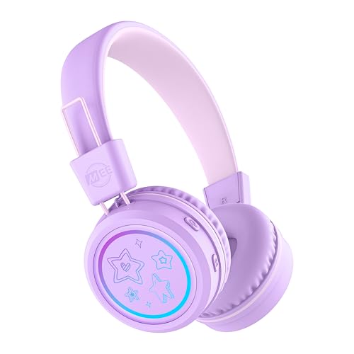 Image of MEE Audio KidJamz KJ55BT Bluetooth Wireless Safe Listening Headphones for Children w /LED Lights, 85dB Volume Limiter, Microphone, & 40h Battery; Kids Headset for School /iPhone /iPad /Tablet (Lavender)