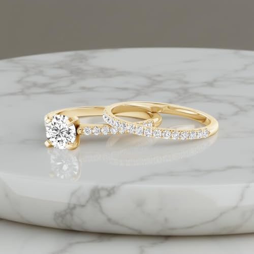 JEWELS FORUM 0.86 Carat Lab Grown Diamond Bridal Ring Set for Women 14k Gold Engagement Ring Stackable Eternity Bands IGI Certified 0.50ct Solitaire Diamond Anniversary Wedding Jewelry3