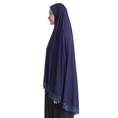 khalat Women's Elegant Hijab Lace Trim Muslim Islamic Ramadan Soft Lightweight Hijab Long Scarf4