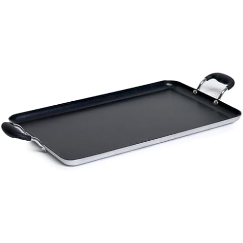 IMUSA 19x12in Aluminum Nonstick Double Burner Griddle with Cool Touch Handles, Black Cover