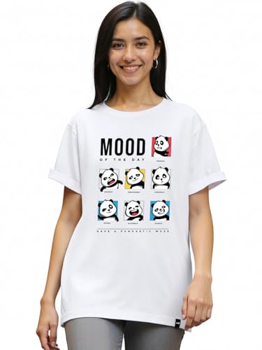 Image of Bewakoof Women's Graphic Printed 100% Cotton T-Shirt - Boyfriend Fit, Round Neck, Half Sleeve