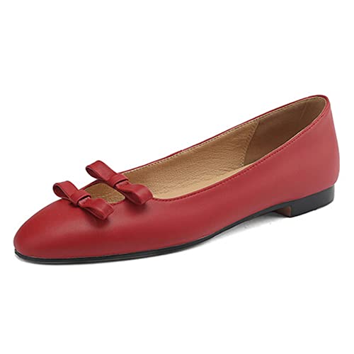 Alyaafifa Comfortable Real Leather Flats Pumps for Women Round Closed Toe Mary Jane Dress Shoes Dating Party Shopping