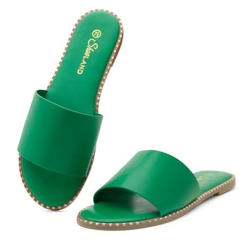 Image of Shoe Land Flat Sandals for Women - Slip-On Slides with Cushioned Footbed | Comfortable Dressy & Casual Open Toe Summer Sandals for Beach, Travel & Everyday Wear