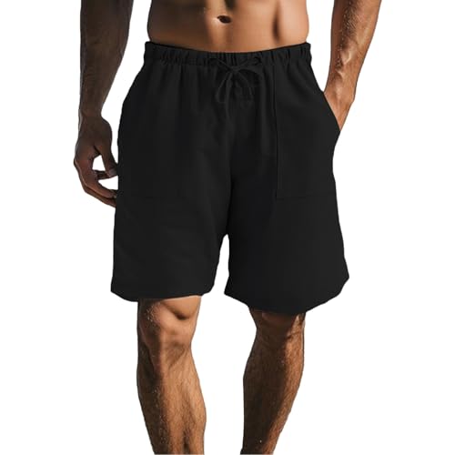 Pantalones Hombre Verano Lino Cortos Deportivo Casuales Pantalon Corto Ajuste Regular Pantalón Corton Cintura Elástica de Bolsillos Laterales Bermuda Short de Playa Caminar