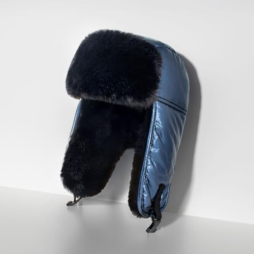 Image of Winter Aviator Trapper Hat, Metallic Trapper Hat with Faux Fur Ear Flaps