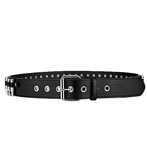 Bullet Studded Belt for Women Men - Y2K Punk Silver Metal Grommet Leather Hip Hop Rivet for Jeans Pants2