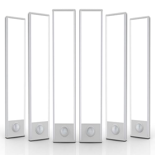 Image of 6 Pack Under Cabinet Lighting Wireless, 50 LED Rechargeable Battery Motion Sensor Light Indoor, Stick On Magnetic Closet Lights, Under Counter Lights for Kitchen, Stairs, White 12 in