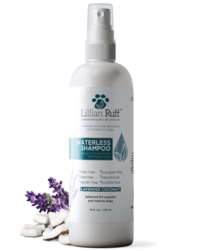 Lillian Ruff Waterless No-Rinse Dog Dry Shampoo Spray with Hydrating Essential Oils - pH-Balanced Dry Shampoo for Dogs - Clean, Condition, Detangle & Deodorize Dry, Sensitive Skin (Lavender Coconut)