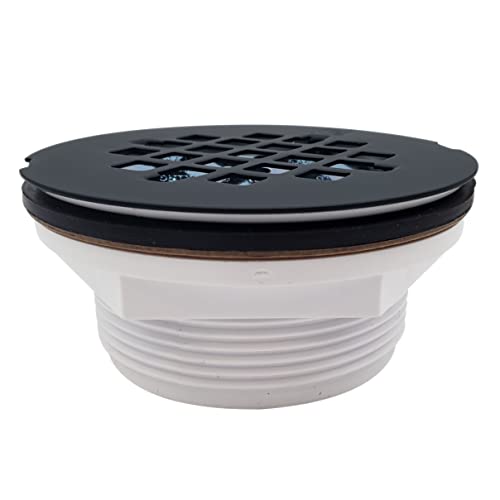 Westbrass D206P-62 2" No-Caulk PVC Compression Shower Drain with 4-1/4" Round Grid Cover, Matte Black