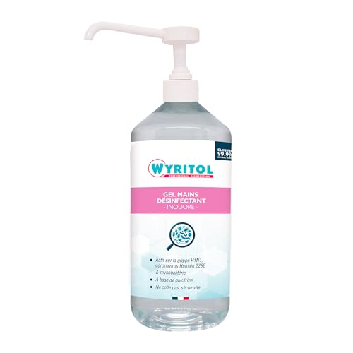 WYRITOL - Gel hydroalcoolique 1L - Désinfectant mains - Formule naturelle - Antibactérien et virucide - 70,2% Ethanol - Fabrication française