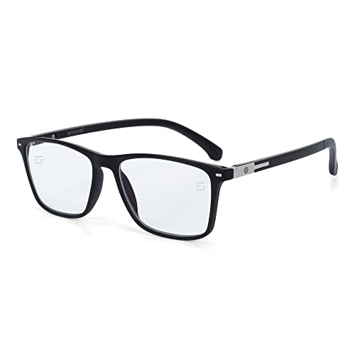 Image of Intellilens Zeiss Zero Power Blue Cut Computer Glasses | Anti Glare, Lightweight & Blocks Harmful Rays | UV Protection Specs | For Men & Women | Black | Wayfarer | Medium