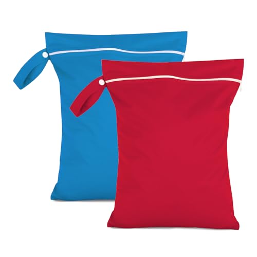 Moorle 2 Stück Nassbeutel 40 x 30 cm, Wasserdichter Wäschesack Blau & Rot, Wiederverwendbarer...