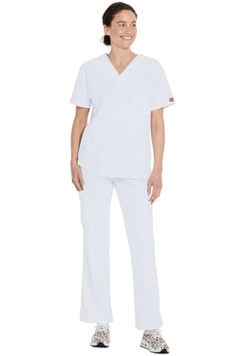 Image of Dickies EDS Signature Scrubs for Women and Scrubs for Men, Unisex One Pocket V-Neck Top in Soft Brushed Poplin 83706