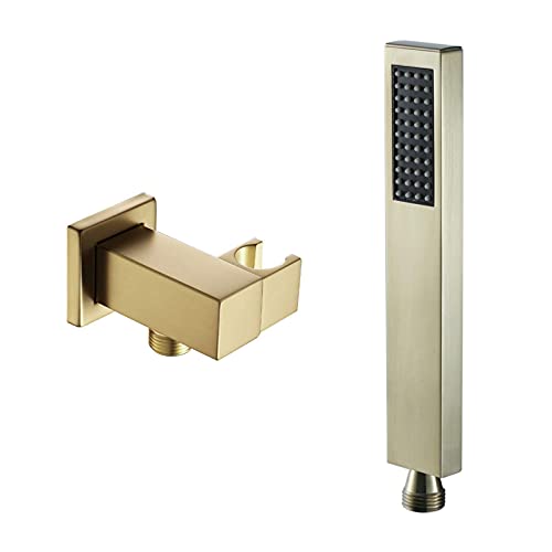 Cabezal de ducha manual cuadrado latón cepillado oro miniatura 1