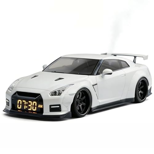 Image of Hyper Car Alarm Clock, Realistic Engine & Light Effects, Sports Car Ornament, Car Alarm Clock, with Crystal Clear LED Display Screen, for Interior Decoration and car Enthusiasts (White)