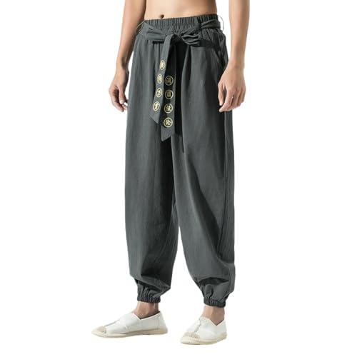 Pantalon sarouel homme en coton lin style chinois rétro pour un confort quotidien