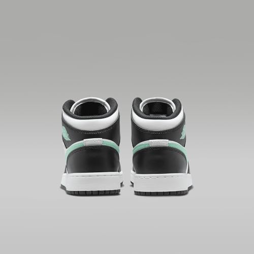 Image of Air Jordan 1 Mid Big Kids' Shoes (DQ8423-103, White /Black /Green Glow) Size 3.5