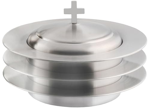Mayur Exports Communion Ware 3 Holy Stacking Bread Plates With A Lid - Stainless Steel (Matte)