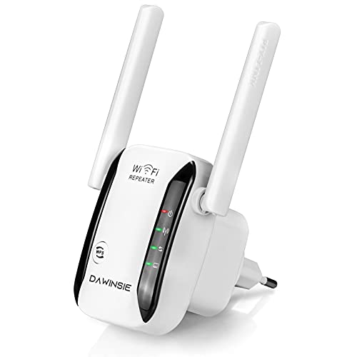 DAWINSIE WLAN Repeater WLAN Verstärker WLAN Extender 300 Mbit/s 2,4GHz WiFi Booster mit Repeater Modus, WiFi Access Point, WPS, LAN-Port, 2 External Antennas, Kompatibel zu Allen WLAN Geräten