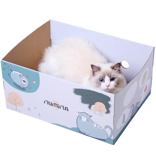 NUMINA Extra Large Cardboard Cat Scratcher Box for Indoor Cats, with Sturdy Refillable Double-Sided Cat Scratch Pad, Interesting and Cute Cat Scratch Bed with Catnip, 17