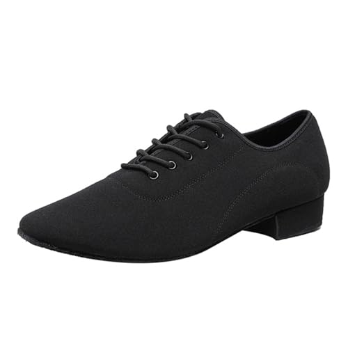 ZHENSI Zapatos De Baile De Salón para Hombre Suela De Cuero Zapatos Latinos Modernos con Cordones Tacón Bajo para Escenario De Tango En Interiores,Negro,45 EU