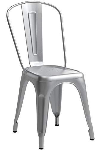 BELLEZE Set of (4) Industrial Style Chairs w/ Backrest Kitchen Bistro Cafe Chair Side Stack-able Vintage, Gray