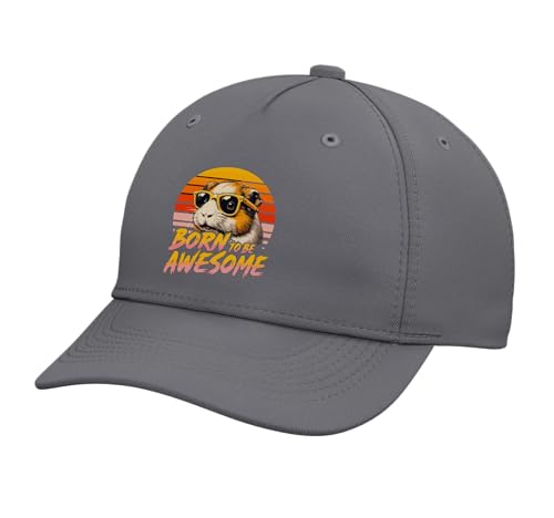 Born to Be Awesome Guinea Pig Stuff | Retro Guinea Pig Adjustable Printed Baseball Hat Slate Grey