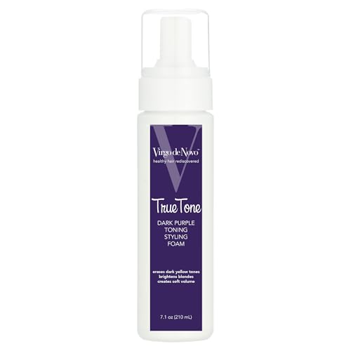 Virgo de Novo Dark Purple Toning &amp; Styling Foam - Brightens Blondes - Brondes - Removes Dark Yellow &amp; Brassy Tones on Balayaged, Bleached, or Highlighted Hair - Adds Natural Body - 7.1 oz