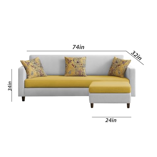 Image of Casaliving Premium Lifestyle Fabric 4 Seater L Shape Sofa Set 3 Seater Modern Sofa Set & Ottoman for Living Room (Yellow Grey Color) Premium Fabric