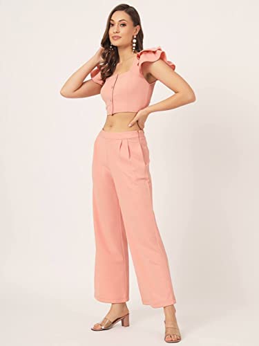 Image of BEATNIK Women Casual Solid Square Neck Crop Coords Set