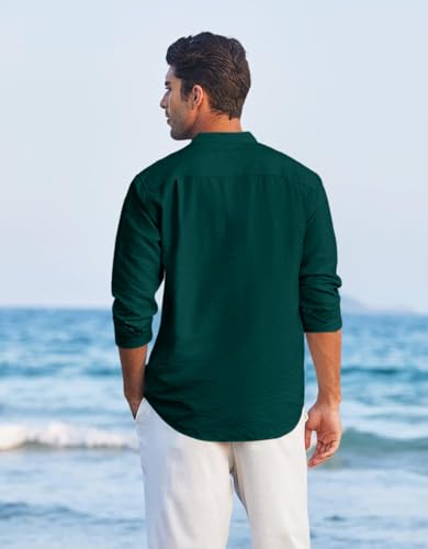 Image of Macsivo Cotton Blend Solid Casual Short Kurta for Men Long Sleeve Mandarin Collar Stylish Shirt Kurta for Men