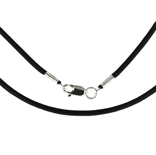 World of Jewellery Black 2mm Leather Cord Necklace with Sterling Silver Clasp Length 20 Inch