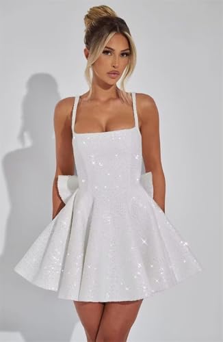 Sparkly Sequin Homecoming Dresses for Teens Square Neck Short Prom Cocktail Party Dress with Bow4