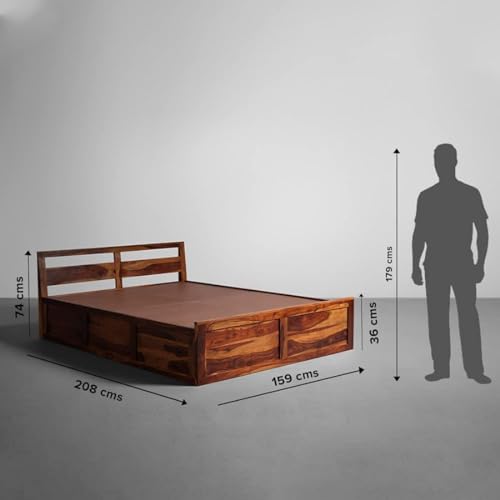 Image of Bed Solid Sheesham Wood for Your Bedroom Delivery Condition-DIY(Do-It-Yourself) Solid Wood Queen Box Bed (Finish Color - Honey Finish, Delivery Condition - DIY(Do-It-Yourself))