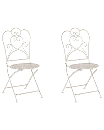 Lot de 2 Chaises de Jardin ou Terrasse de Type Bistrot Pliantes en Métal Beige Design Classique et Romantique Beliani