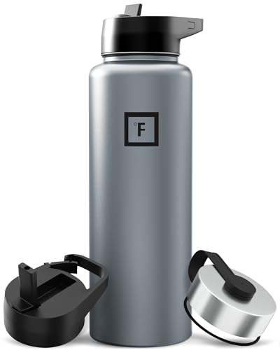 IRON °FLASK Camping & Hiking Hydration Flask with Straw, Wide Mouth Insulated Stainless Steel Sports Water Bottle - 40 oz Graphite