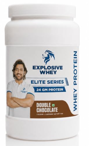 Image of Explosive Whey Elite Series Whey Protein - Trusted by M.S. Dhoni | 24g Protein per Scoop | Premium Concentrate Sport Supplement for Enhanced Muscle Growth and Recovery | Double Chocolate - 1kg (30 Servings), Trustified Certified
