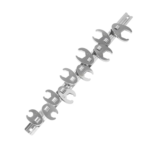 10-Teiliges Hahnenfußschlüssel-Set mit 3/8 Antrieb Maulschlüssel-Set Metrisch 10-22 mm aus Cr-V-Stahl Hochglanzverchromt mit Clip-on-Organizer