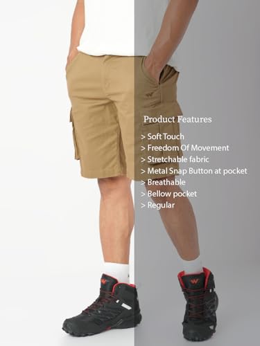 Image of Wildcraft Solid 6-Pocket Cargo Shorts, Comfortable, Regular Fit