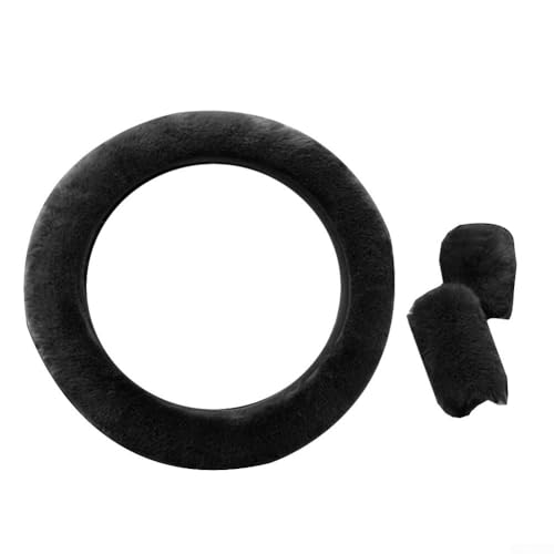 Funda esponjosa para volante de coche, kit interior de felpa de lana suave con freno de mano y fundas de cambio de marchas, accesorio antideslizante de invierno, juego de 3/8 piezas (negro, 3 piezas)