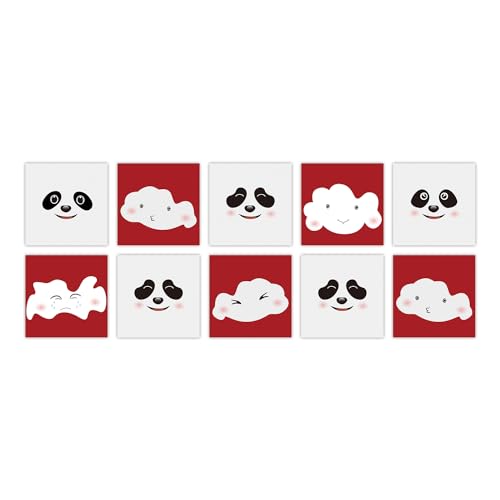 Azulejos Adhesivos Cocina 10x10 cm Panda Red Cloud Vinilos Baño Azulejos Impermeable Azulejos Adhesivos Baño Vinilo Pared Decoración de Muebles Azulejos Adhesivos (10 Piezas)