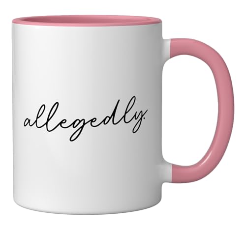 Taza cerámica divertida rosa y blanca 11 oz miniatura 2