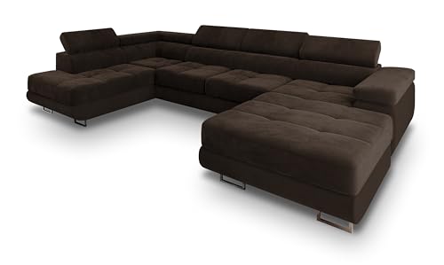 Masseno Canapé d'angle CASONE L-S avec Fonction Couchage Forme en U, Glamour, avec Coffre de Rangement, Ensemble canapé de Salon - Marron